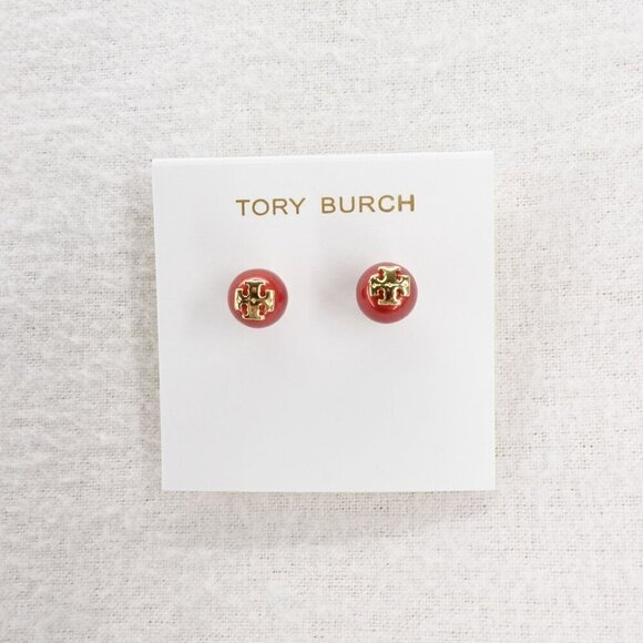 Tory Burch Kira Pearl Stud Earrings Red OS